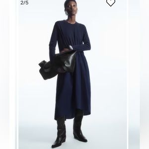 NWOT COS navy asymmetrical midi dress in cotton